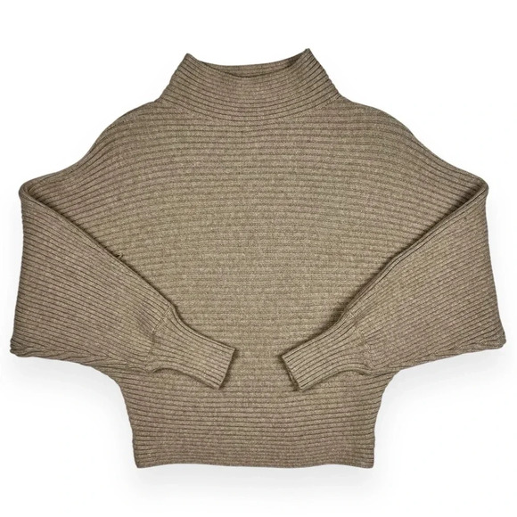 Anthropologie Tan Ribbed Slouchy Mock Neck Sweater - Picture 1 of 9
